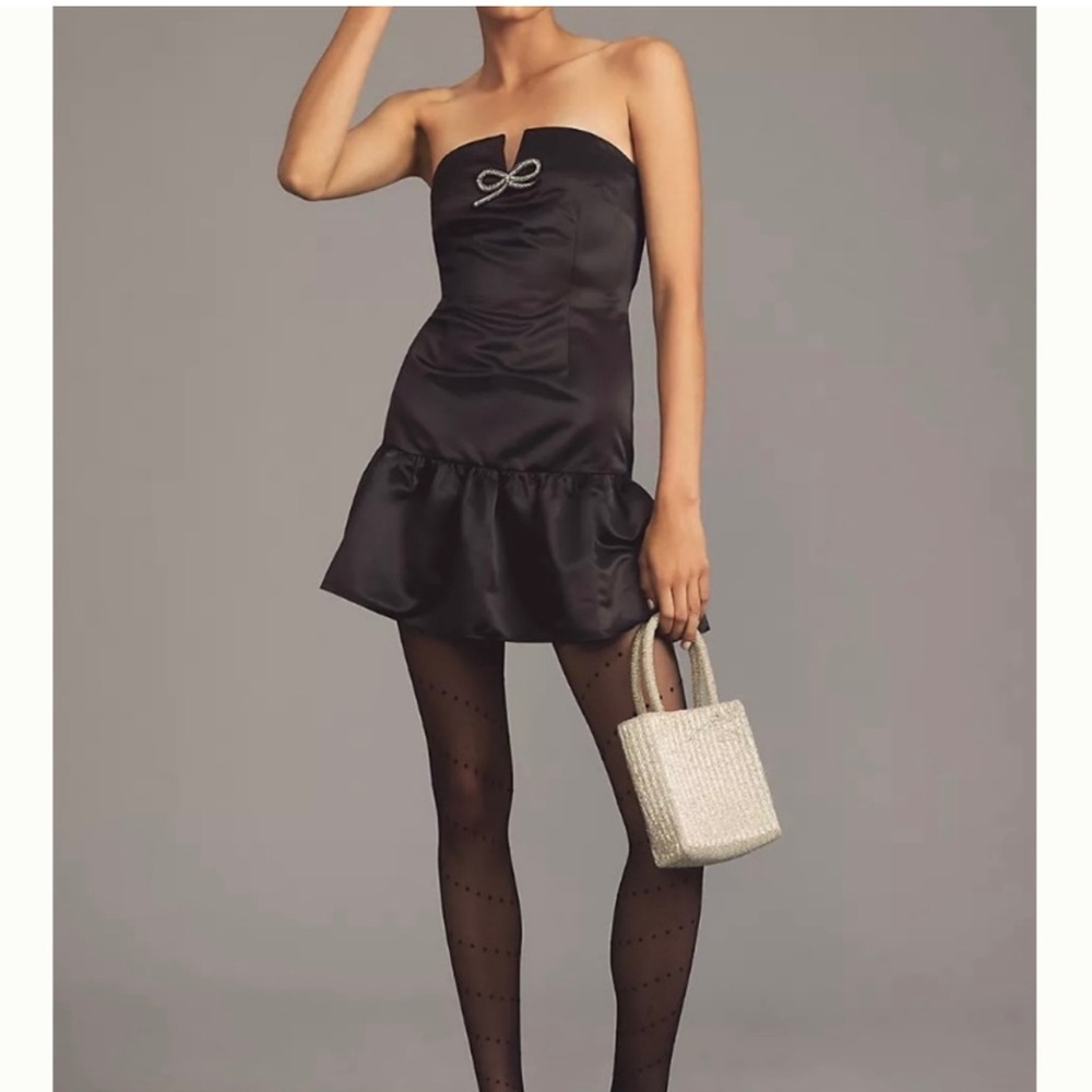 Maeve Black Strapless Mini Dress with Bow Accent